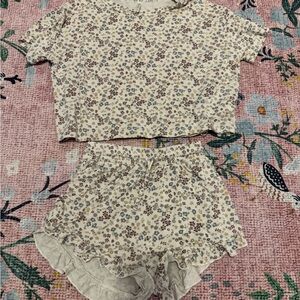 Rylee + Cru Cream and Brown Floral Kids Matching Set